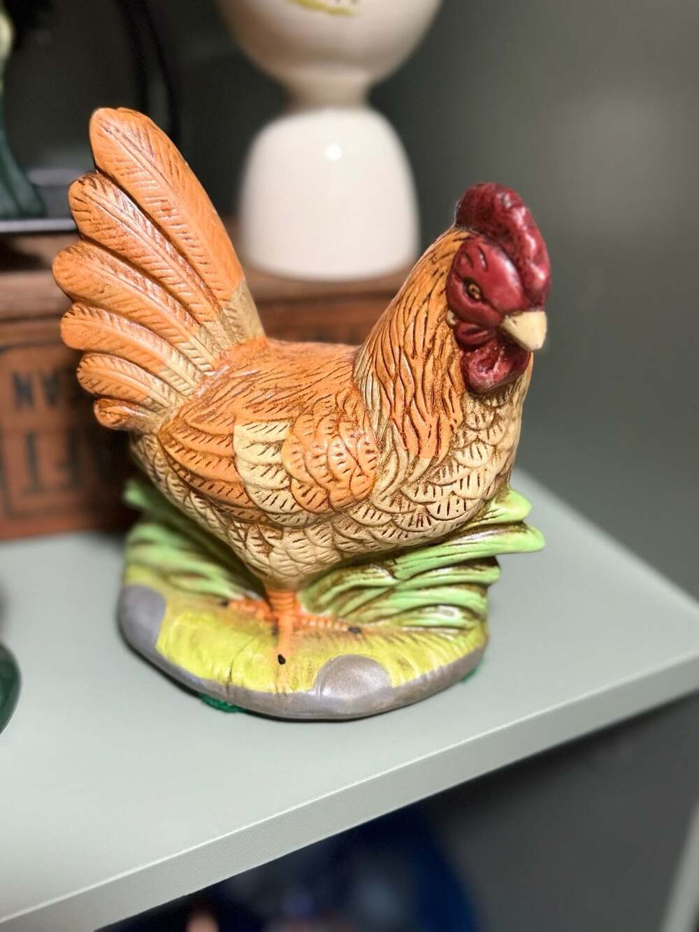 Ceramic Chicken Figurine Hand Painted Hen Figurine
